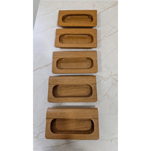 Vintage Reunion Other - Vintage Solid Oak Recessed Drawer Pulls Set of 5 Mid Century Wood Handles 4x2.25